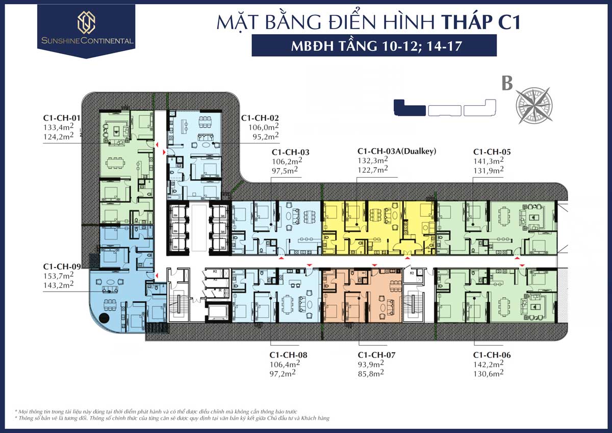 Mat bang dien hinh tang 10 12 14 17 thap C1 du an sunshine continental - SUNSHINE CONTINENTAL QUẬN 10