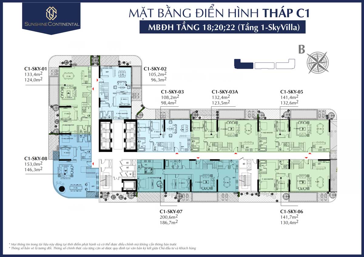 Mat bang dien hinh tang 18 20 22 thap C1 du an sunshine continental - SUNSHINE CONTINENTAL QUẬN 10