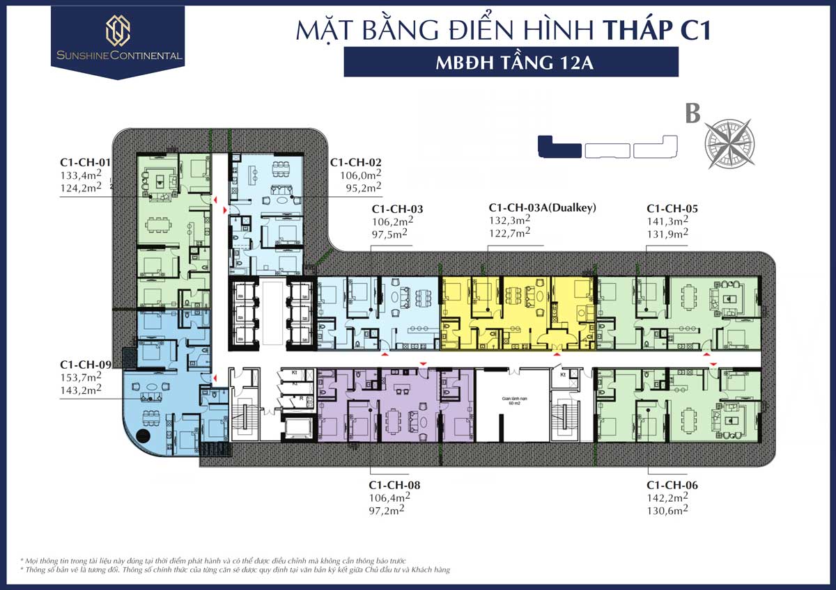 Mat bang dien hinh tang 12A thap C1 du an sunshine continental - SUNSHINE CONTINENTAL QUẬN 10