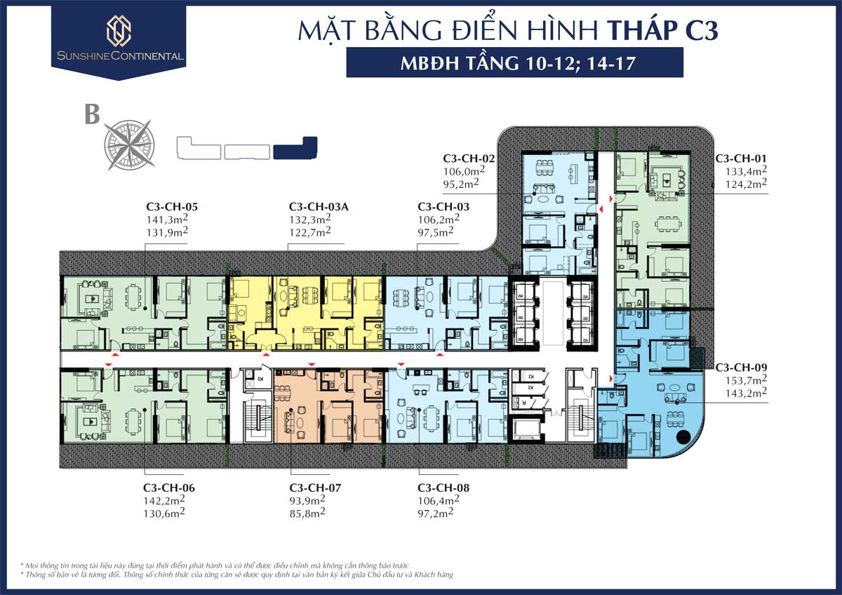 Mat bang dien hinh tang 10 12 14 17 thap C3 du an sunshine continental - SUNSHINE CONTINENTAL QUẬN 10