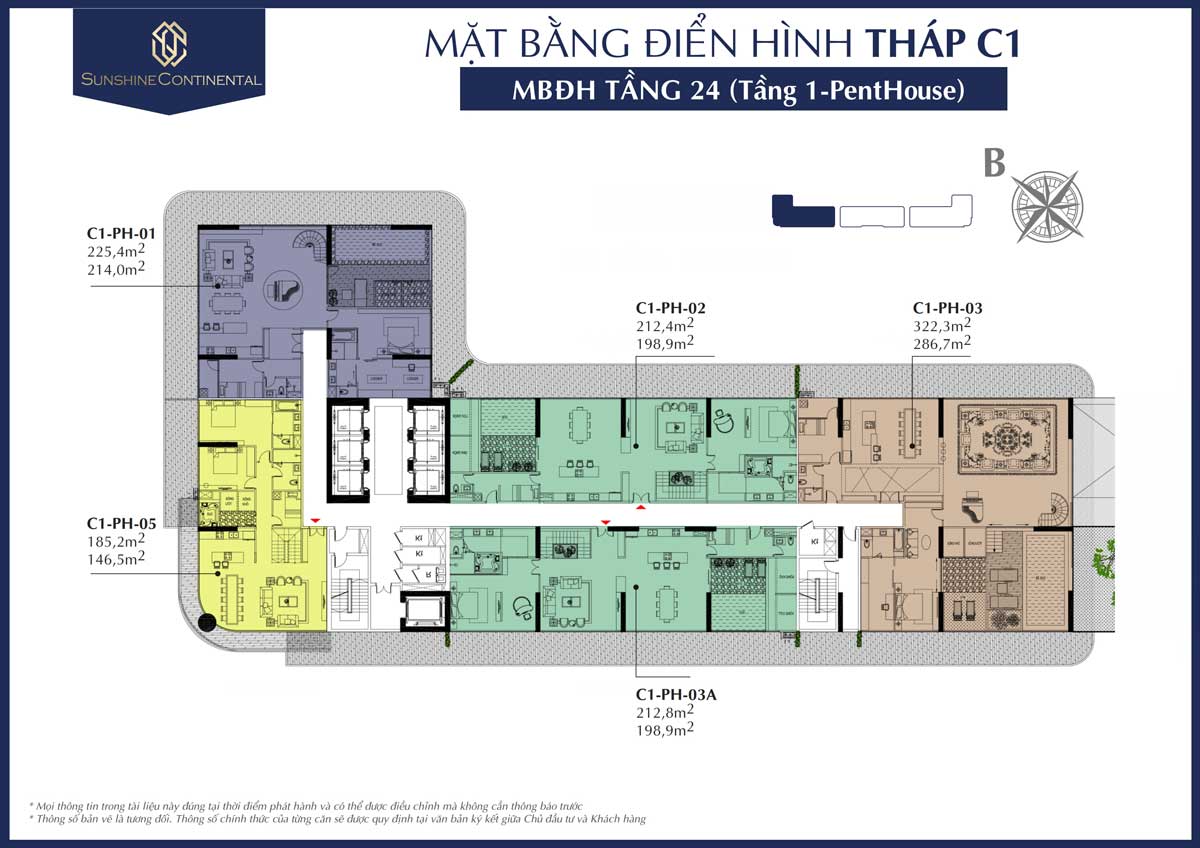 Mat bang dien hinh tang 24 thap C1 du an sunshine continental - SUNSHINE CONTINENTAL QUẬN 10