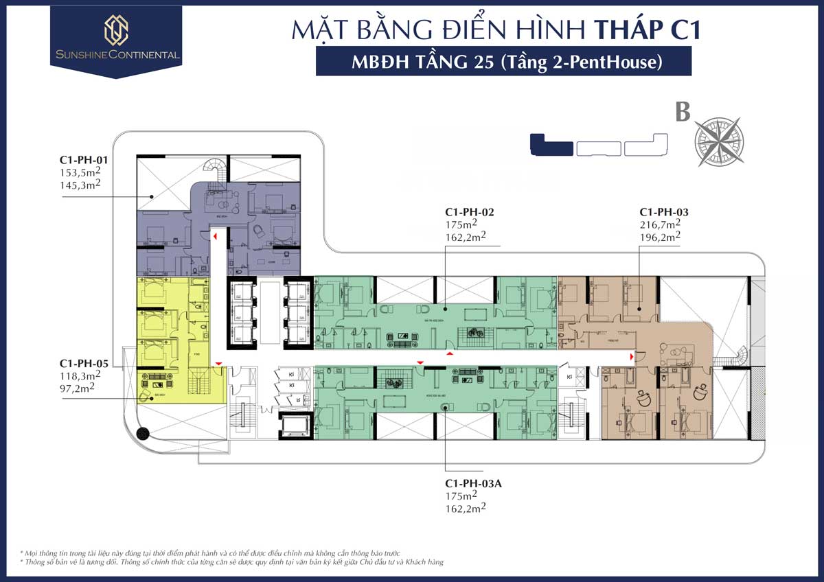 Mat bang dien hinh tang 25 thap C1 du an sunshine continental - SUNSHINE CONTINENTAL QUẬN 10