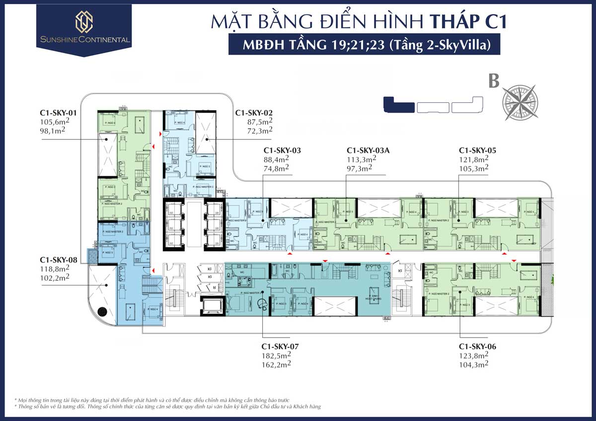 Mat bang dien hinh tang 19 21 23 thap C1 du an sunshine continental - SUNSHINE CONTINENTAL QUẬN 10