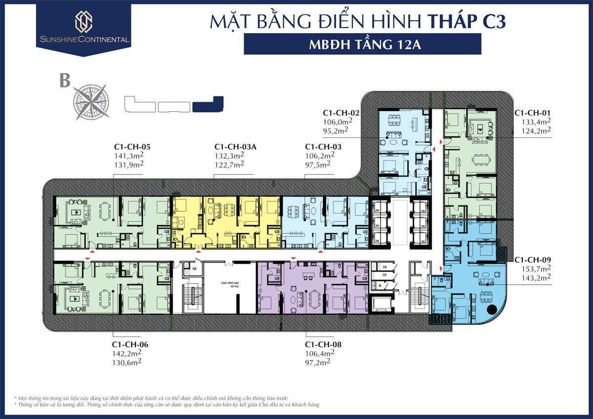 Mat bang dien hinh tang 12A thap C3 du an sunshine continental - SUNSHINE CONTINENTAL QUẬN 10