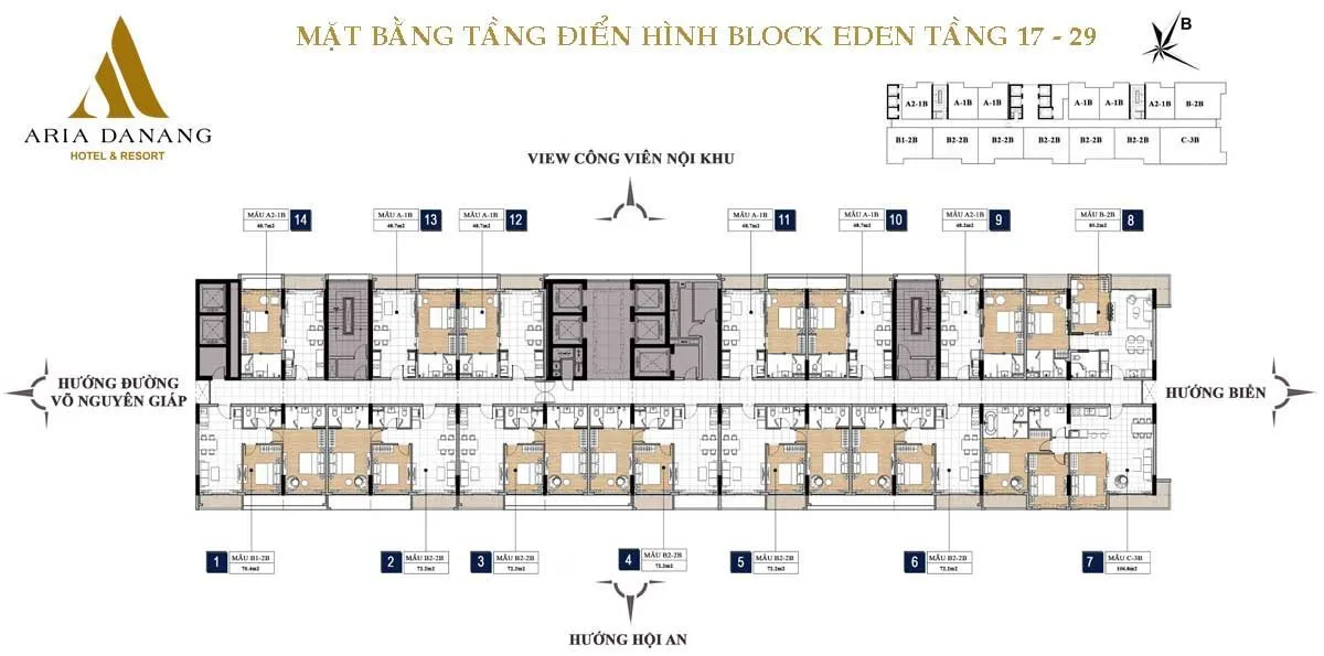 ARIA ĐÀ NẴNG 27 Mặt bằng tầng 17 - 29 block Eden Dự án Aria Hotel & Resort Đà Nẵng