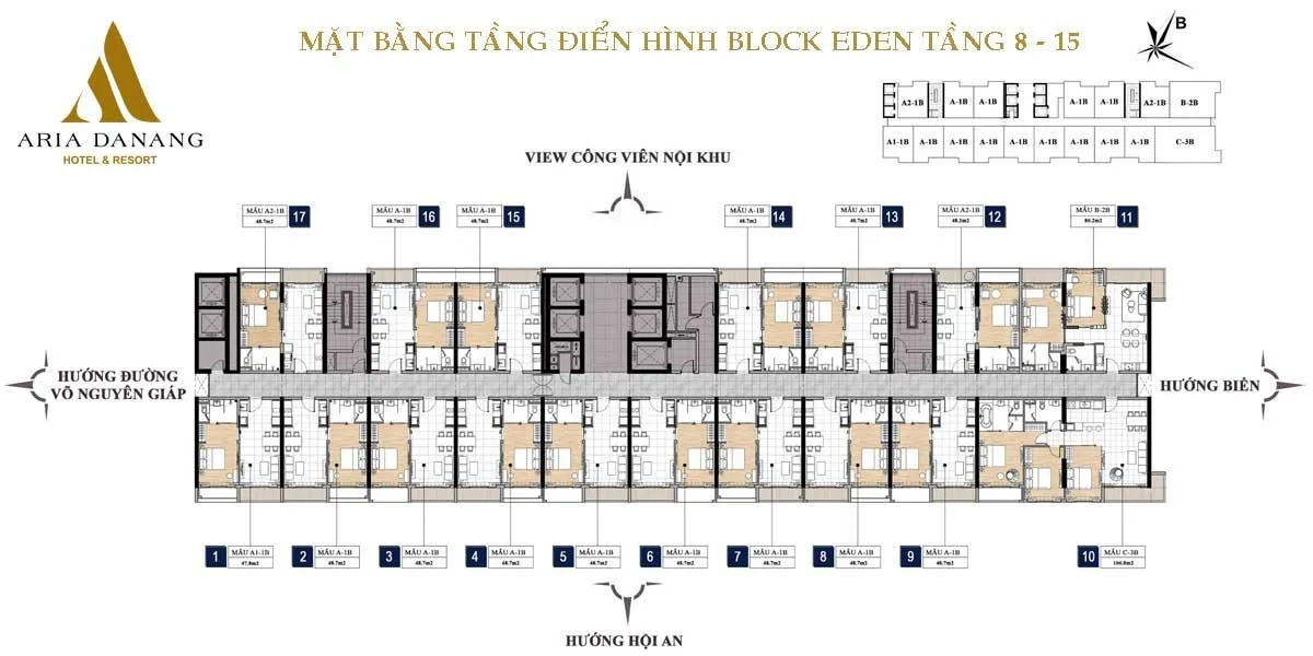 ARIA ĐÀ NẴNG 26 Mặt bằng tầng 8-15 block Eden Dự án Aria Hotel & Resort Đà Nẵng