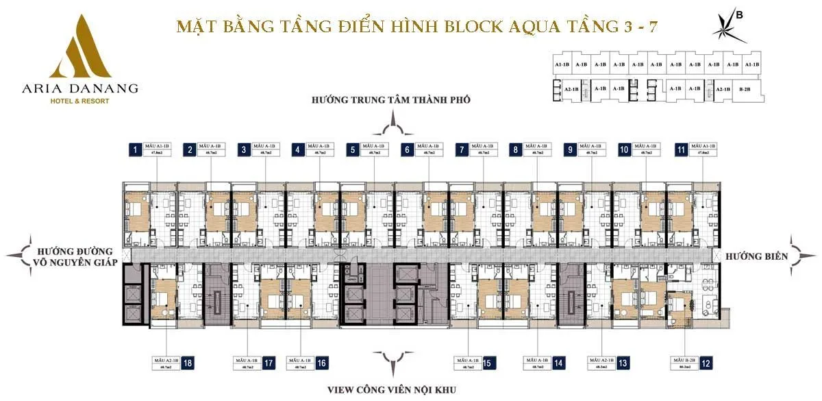 ARIA ĐÀ NẴNG 22 Mặt bằng tầng 3 - 7 Block Aqua Căn hộ Aria Đà Nẵng Hotel & Resort