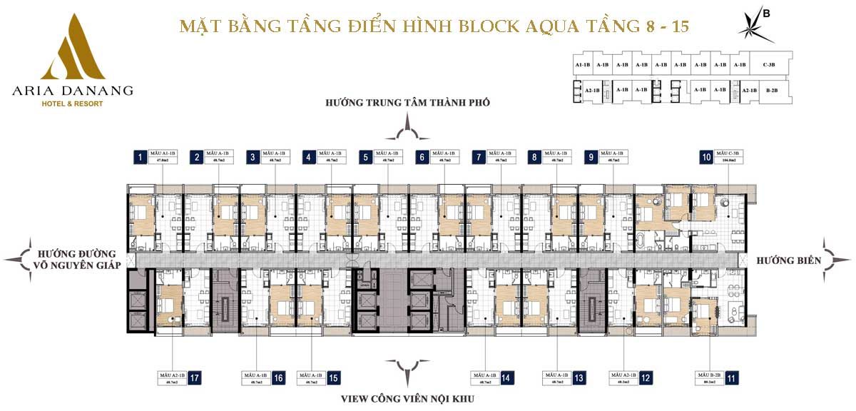 Mặt bằng tầng 8-15 Block Aqua Căn hộ Aria Đà Nẵng Hotel & Resort