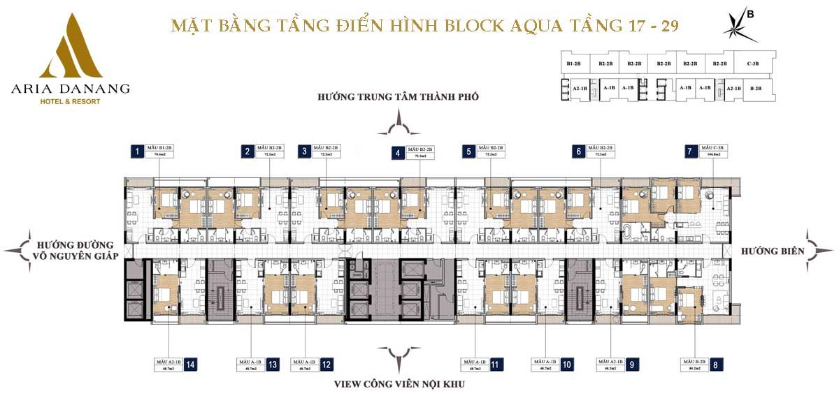 Mặt bằng tầng 17-29 Block Aqua Căn hộ Aria Đà Nẵng Hotel & Resort