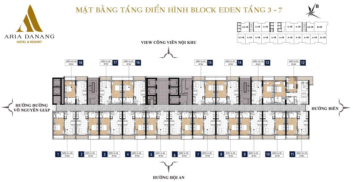 Mặt bằng tầng 3-7 block Eden Dự án Aria Hotel & Resort Đà Nẵng