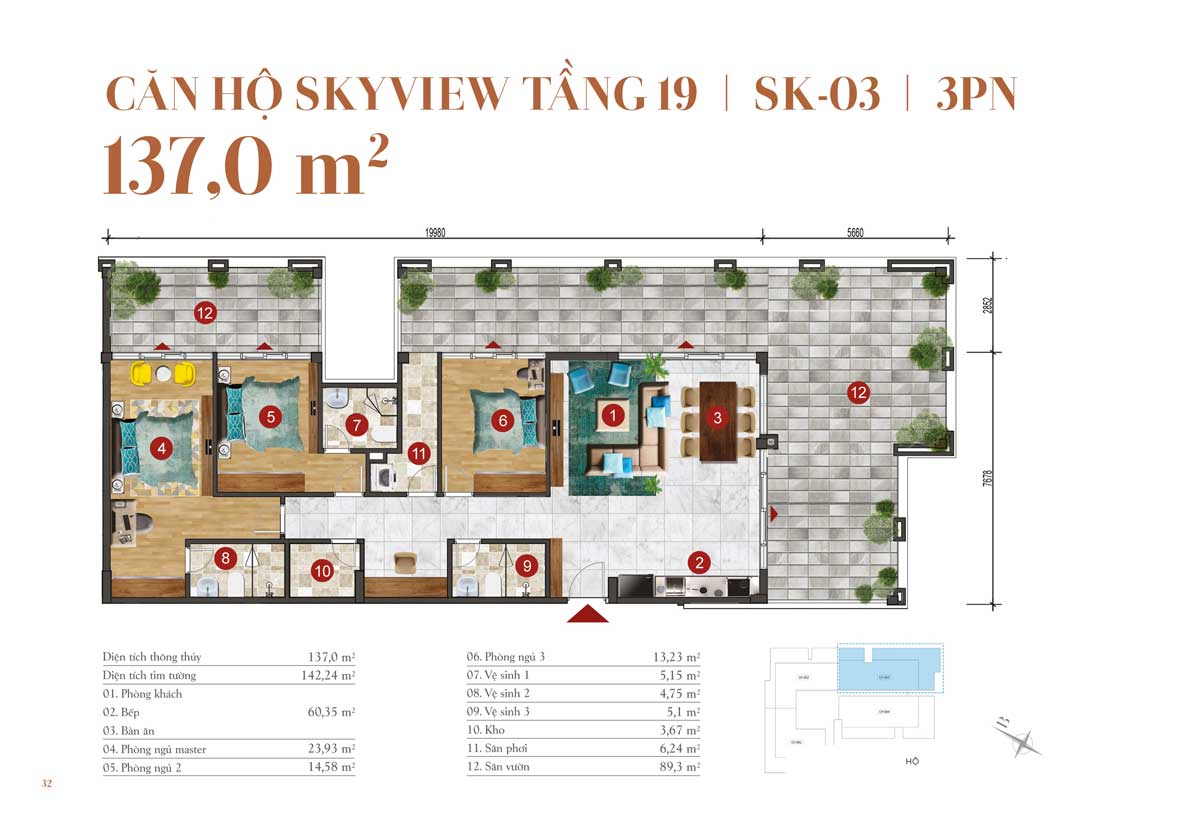 Thiết kế căn hộ 137m2 – 3 PN