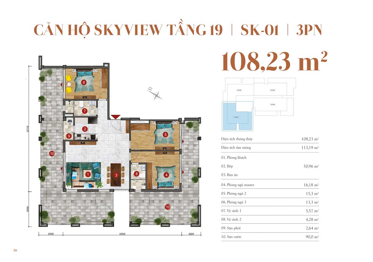 Thiết kế căn hộ 108,23m2 – 3 PN