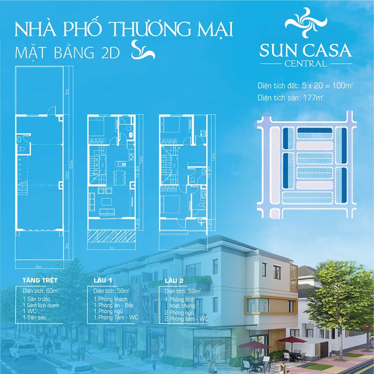 Thiết kế Shophouse Sun Casa Central Bình Dương