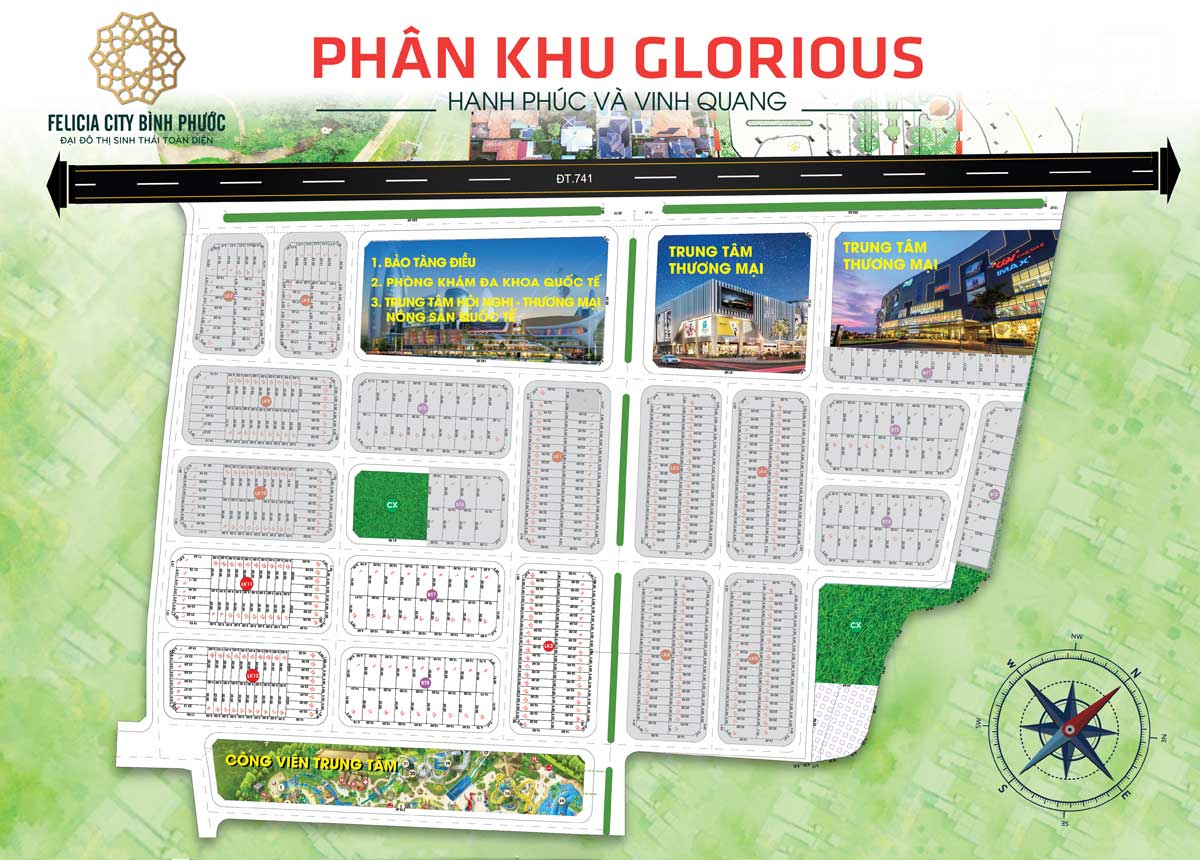 Mặt bằng phân khu Glorious Dự án Felicia City Bình Phước