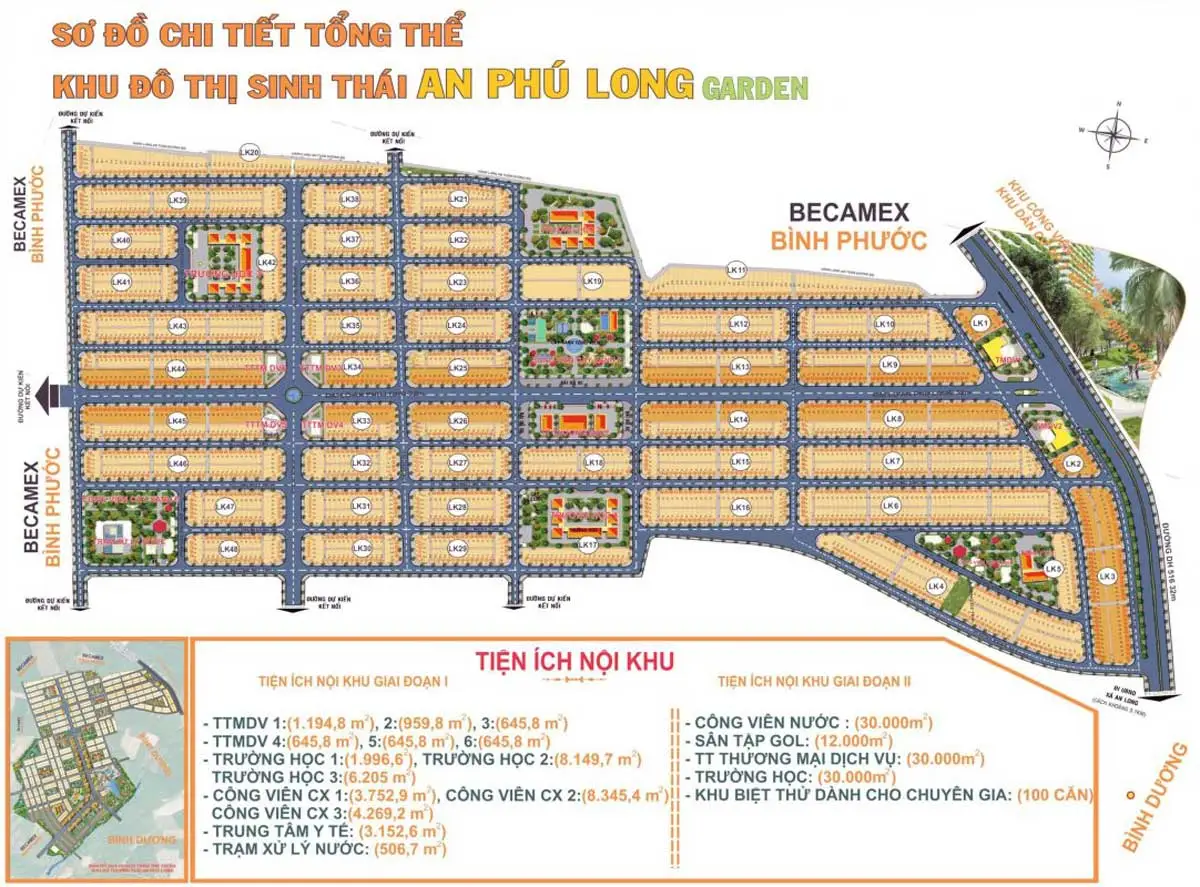 AN PHÚ LONG GARDEN 15 Mặt bằng Phân lô Giai đoạn 1 Dự án Khu đô thị An Phú Long Garden Phú Giáo Bình Dương