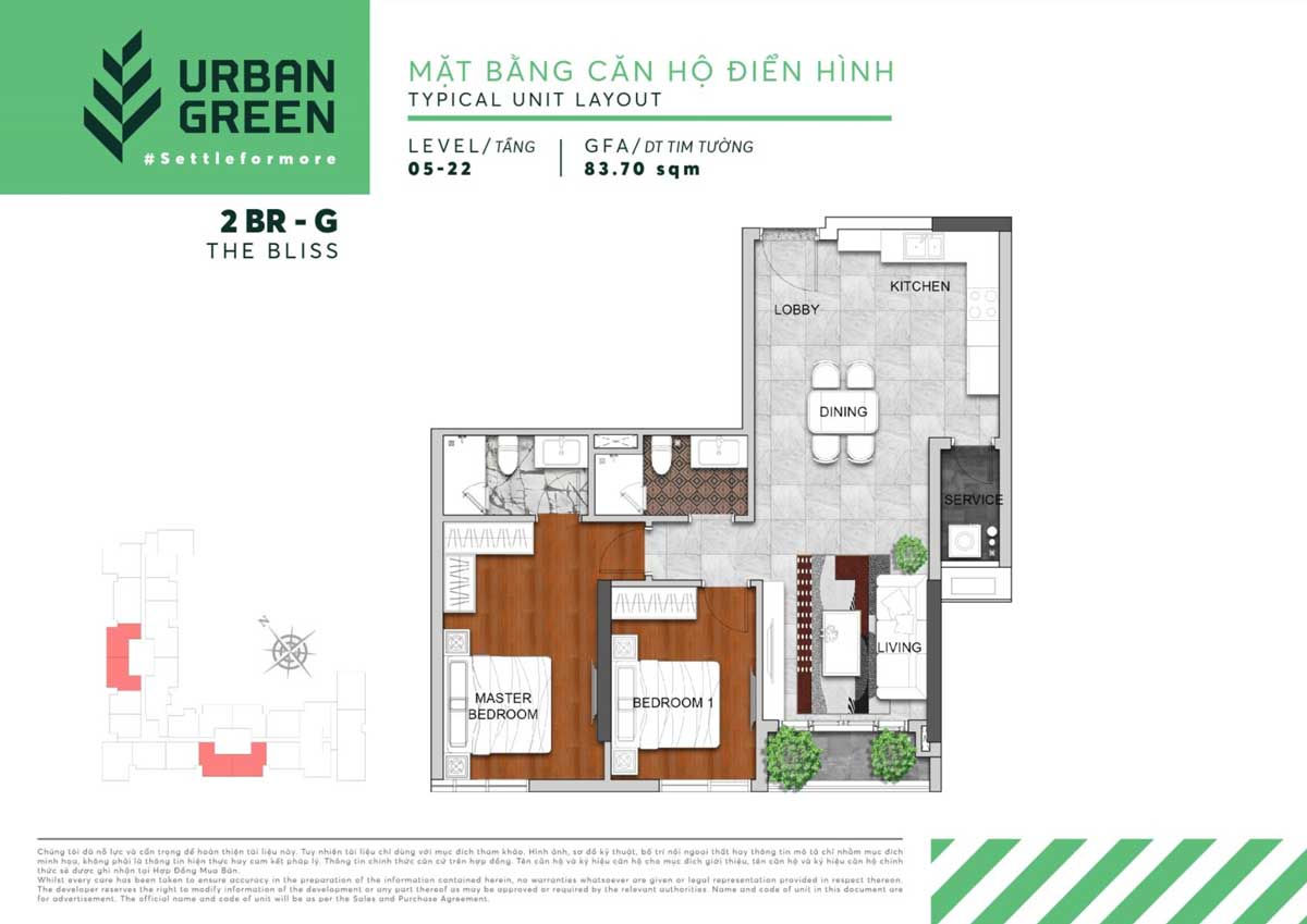 thiet ke can ho 2 phong ngu urban green 2021 - Urban Green