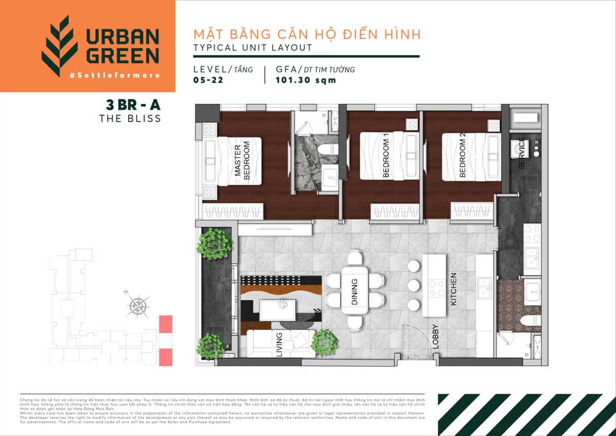 thiet ke can ho 3 phong ngu urban green - Urban Green