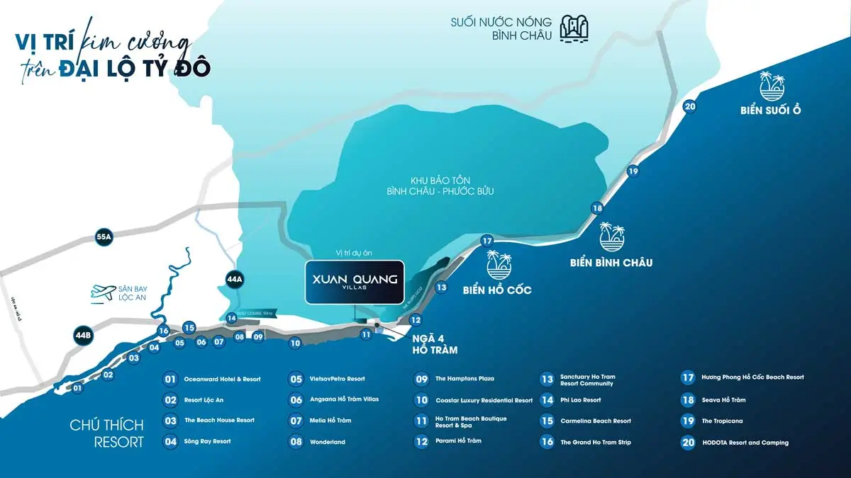 Xuân Quang Villas Hồ Tràm 4 Vị trí Dự án Khu biệt thự Xuân Quang Villas Hồ Tràm