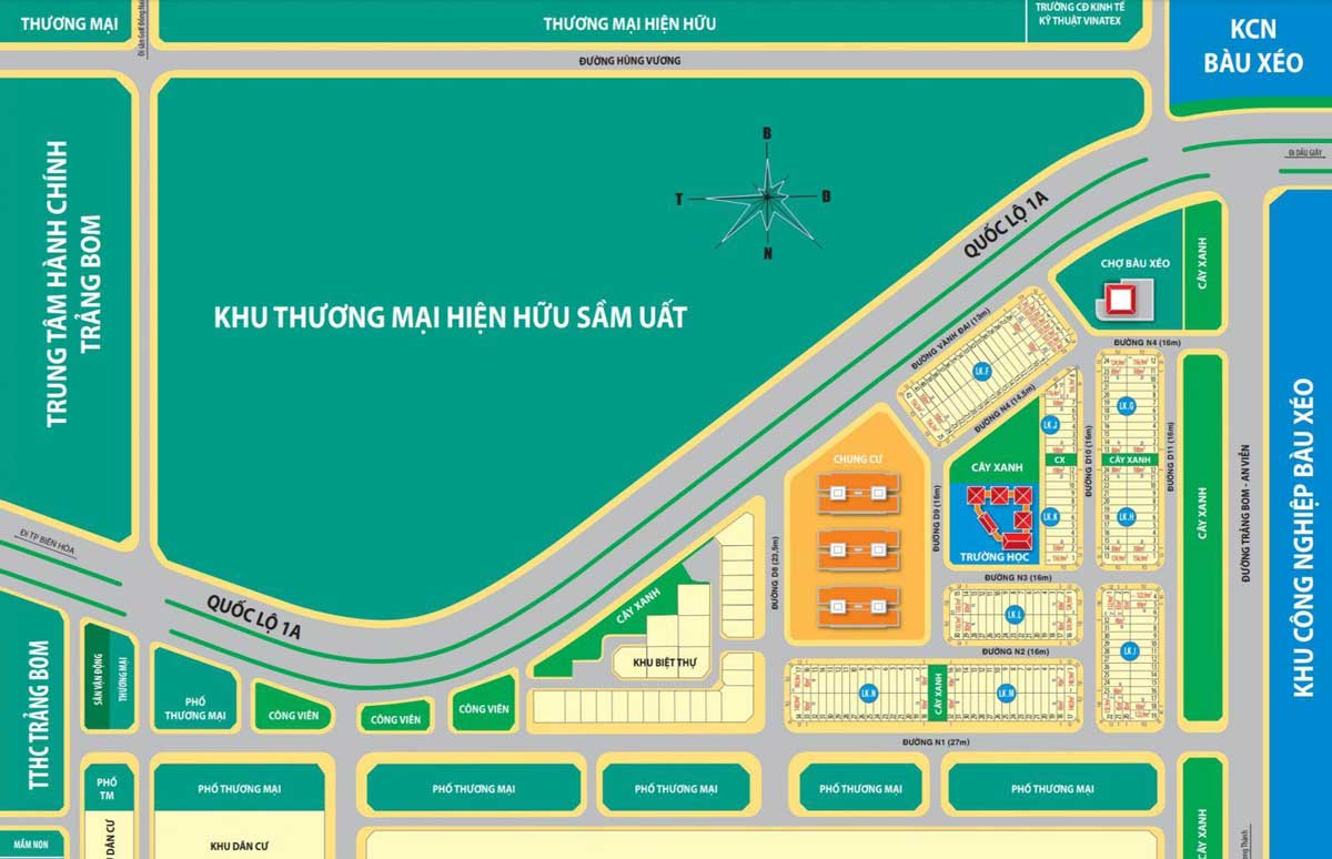 Mặt bằng Dự án Khu đô thị Bàu Xéo Trảng Bom Đồng Nai