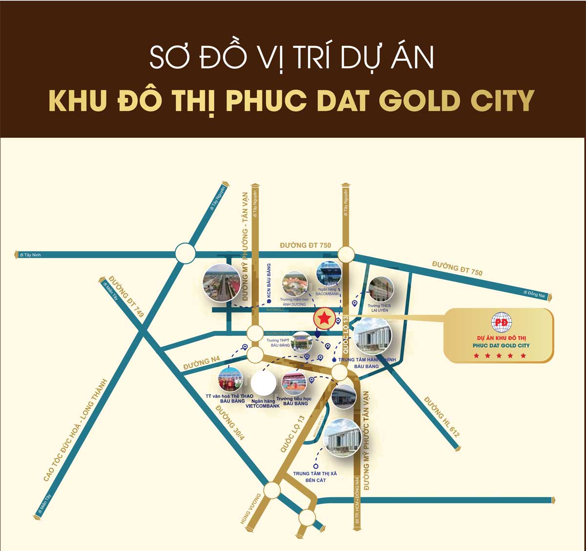 Vị trí Dự án Phúc Đạt Gold City Bàu Bàng Bình Dương