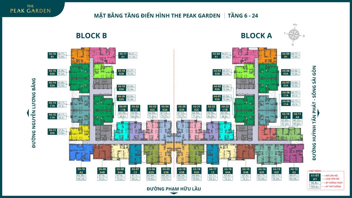 Mặt bằng tầng 6 - 24 Dự án The Peak Garden