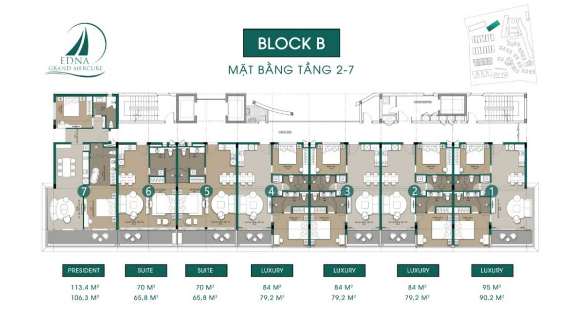 Mặt bằng Block B Dự án Edna Grand Mercure Phan Thiết