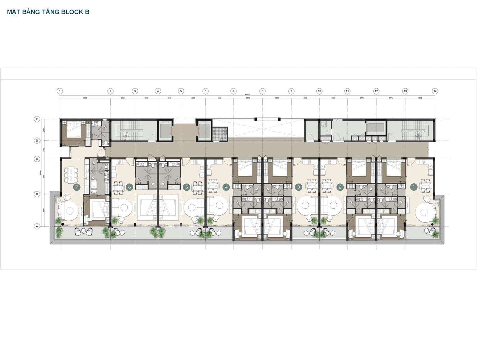 Mặt bằng Tầng Block B Dự án Grand Mercure Phan Thiết