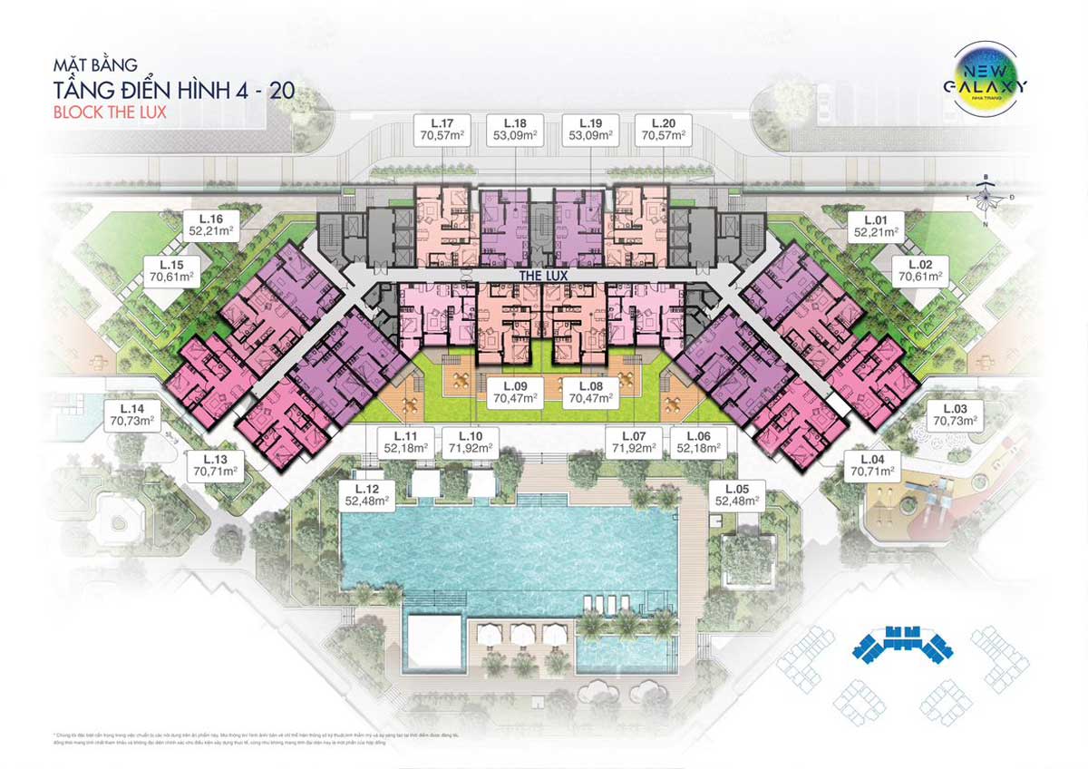 Mặt bằng Tầng 4 - 20 Block The Lux Dự án New Galaxy Nha Trang