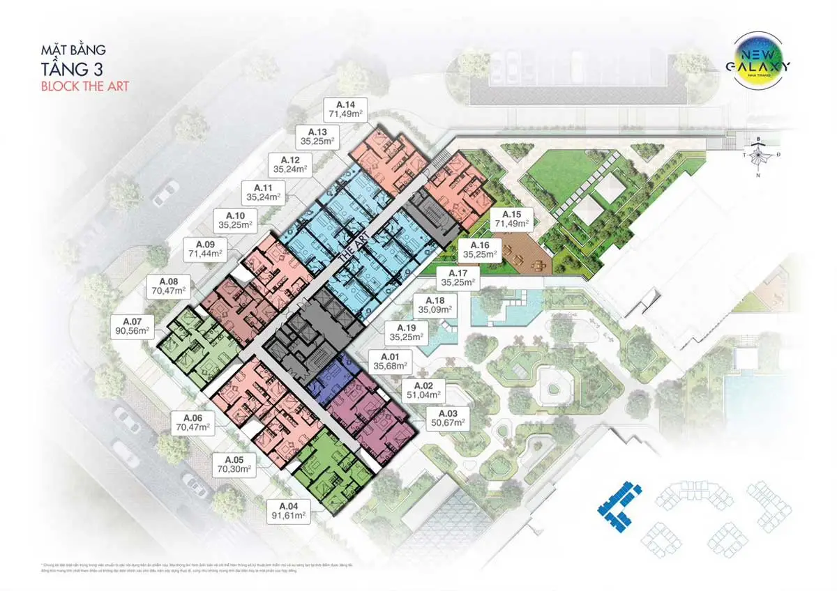 New Galaxy Nha Trang 13 Mặt bằng Tầng 3 Block The Art Dự án New Galaxy Nha Trang