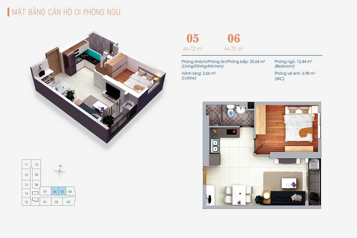 VIVA PLAZA QUẬN 7 15 Thiết kế Căn hộ 1 Phòng ngủ Số 05 - 06 ViVa Plaza