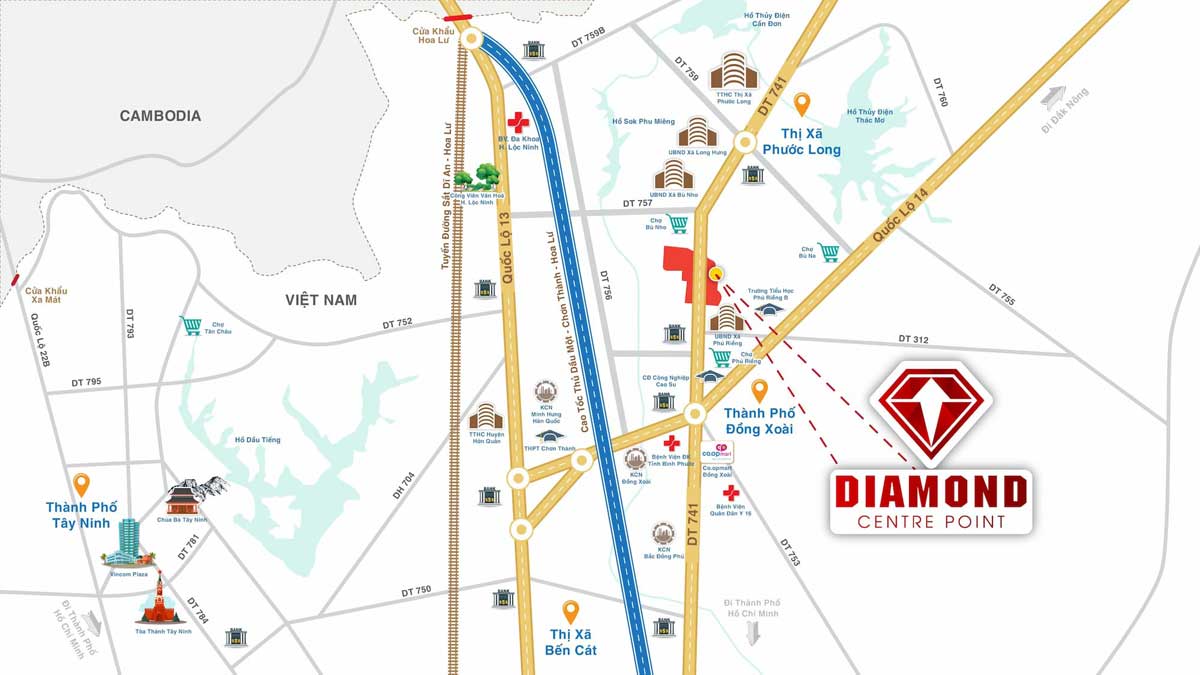 Vị trí Dự án Diamond Centre Point Bình Phước