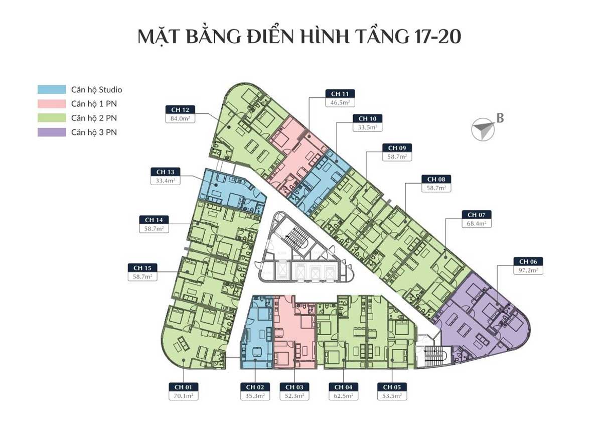 Mặt bằng Tầng 17-20 Dự án Căn hộ Vina2 Panorama Quy Nhơn Bình Định