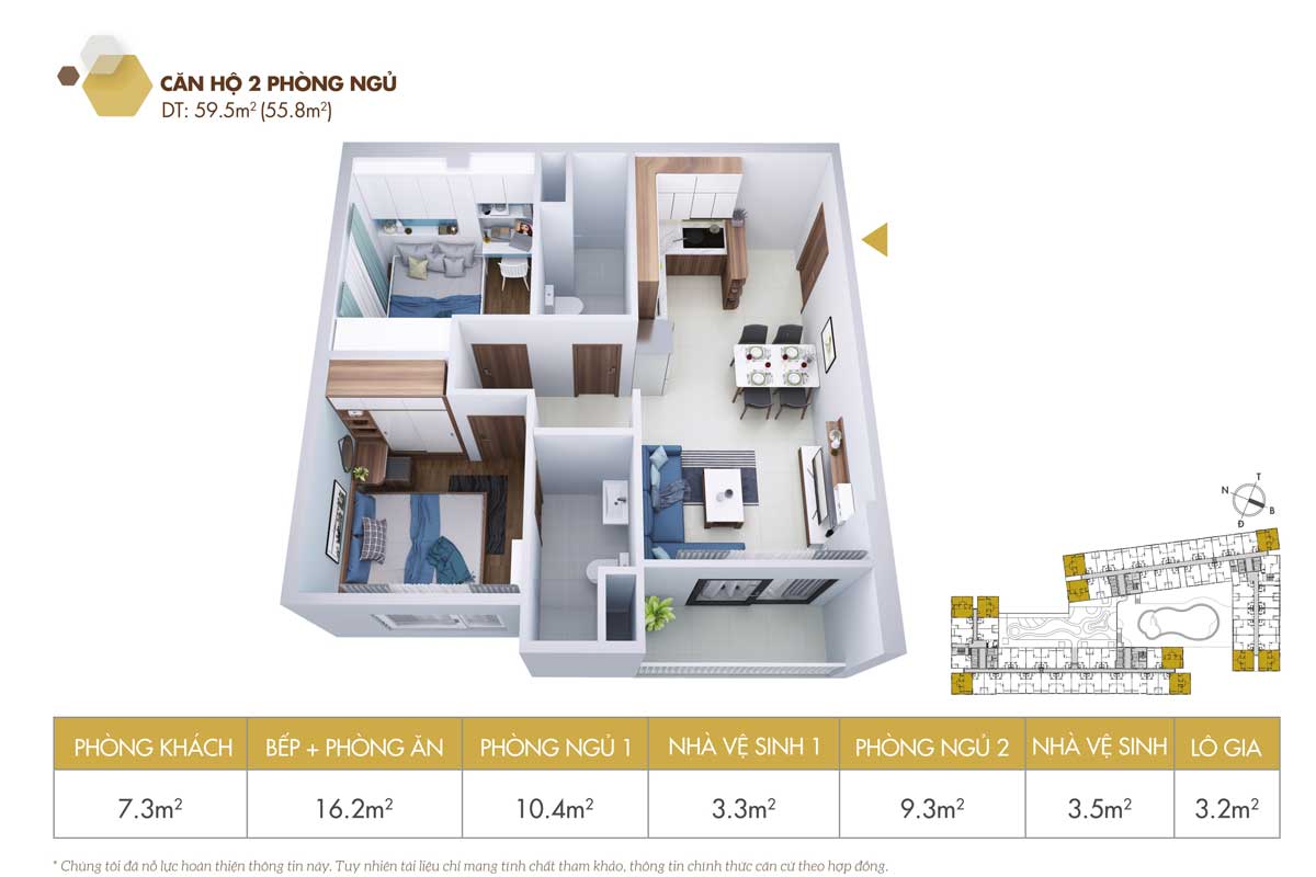 thiet ke 3D can ho 2 PN legacy central - LEGACY CENTRAL BÌNH DƯƠNG