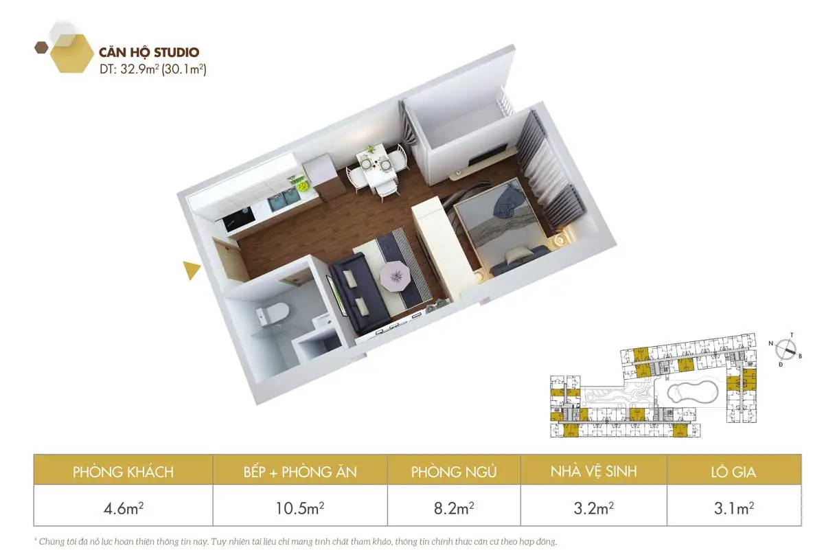 Thiết kế 3D Căn hộ Studio 32,9m2 Thiết kế 3D Căn hộ Studio 32,9m2