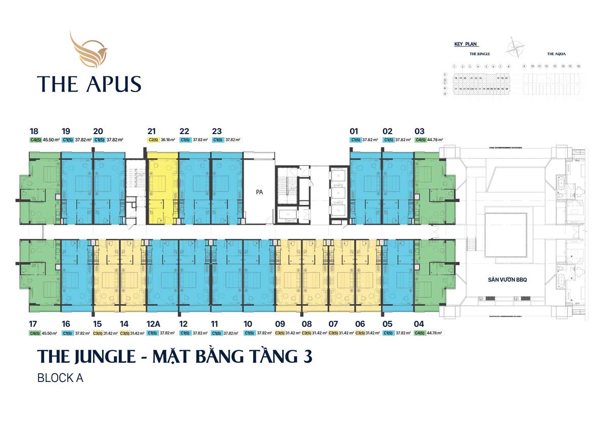 Mặt bằng tầng 3 Tháp The Jungle tại Dự án The Apus Long Hải