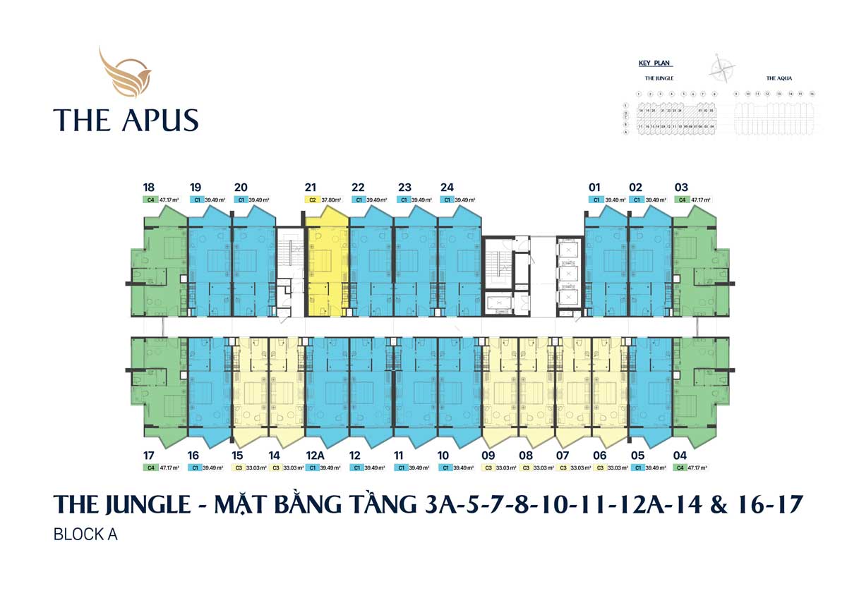 Mặt bằng tầng điển hình Tháp The Jungle tại Dự án The Apus Long Hải