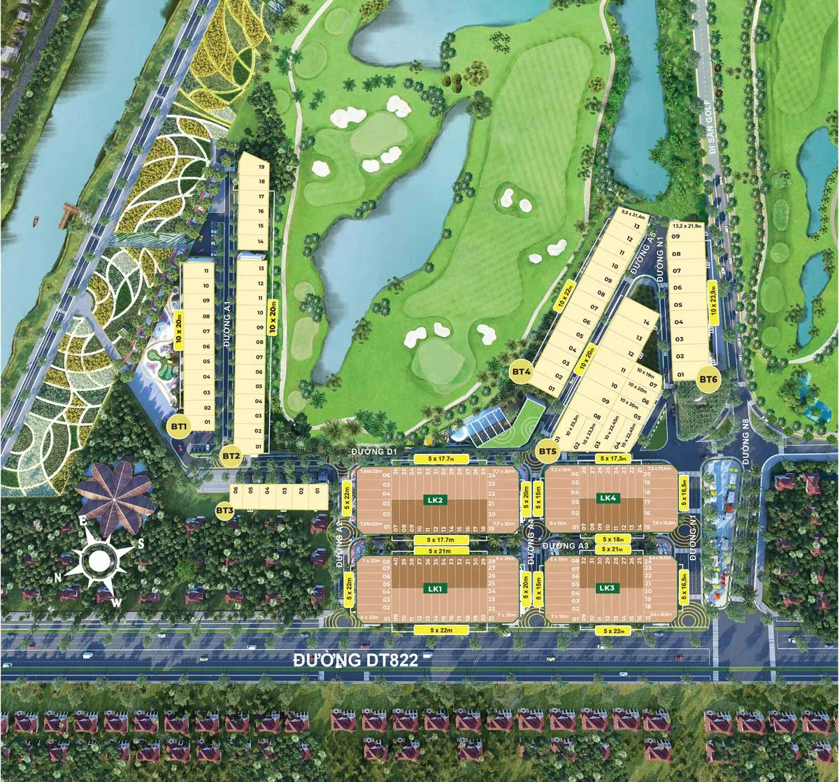 Green Center 8 Mặt bằng Green Center - Làng sinh thái golf Tây Sài Gòn