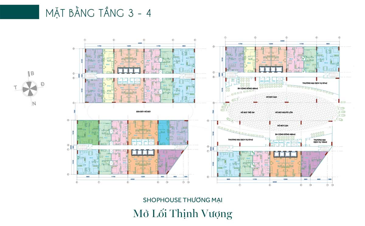 Mặt bằng tầng 3 - 4 Dự án Căn hộ Thiên Quân Marina Plaza Cần Thơ