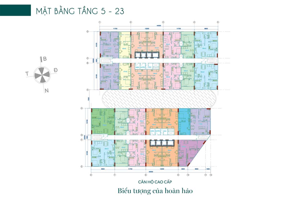 Mặt bằng tầng 5 - 23 Dự án Căn hộ Thiên Quân Marina Plaza Cần Thơ