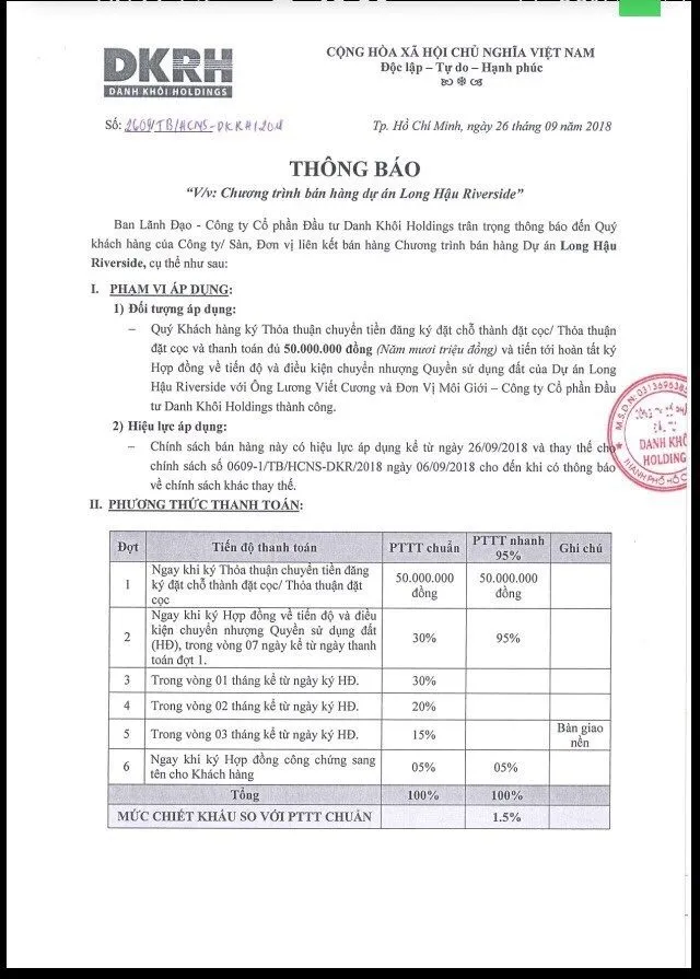 LONG HẬU RIVERSIDE 24 chinh sach ban hang du an long hau riverside