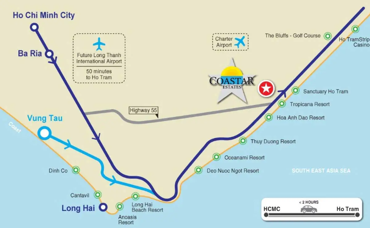 Coastar Estates Hồ Tràm 3 Vị trí dự án Coastar Estates Hồ Tràm