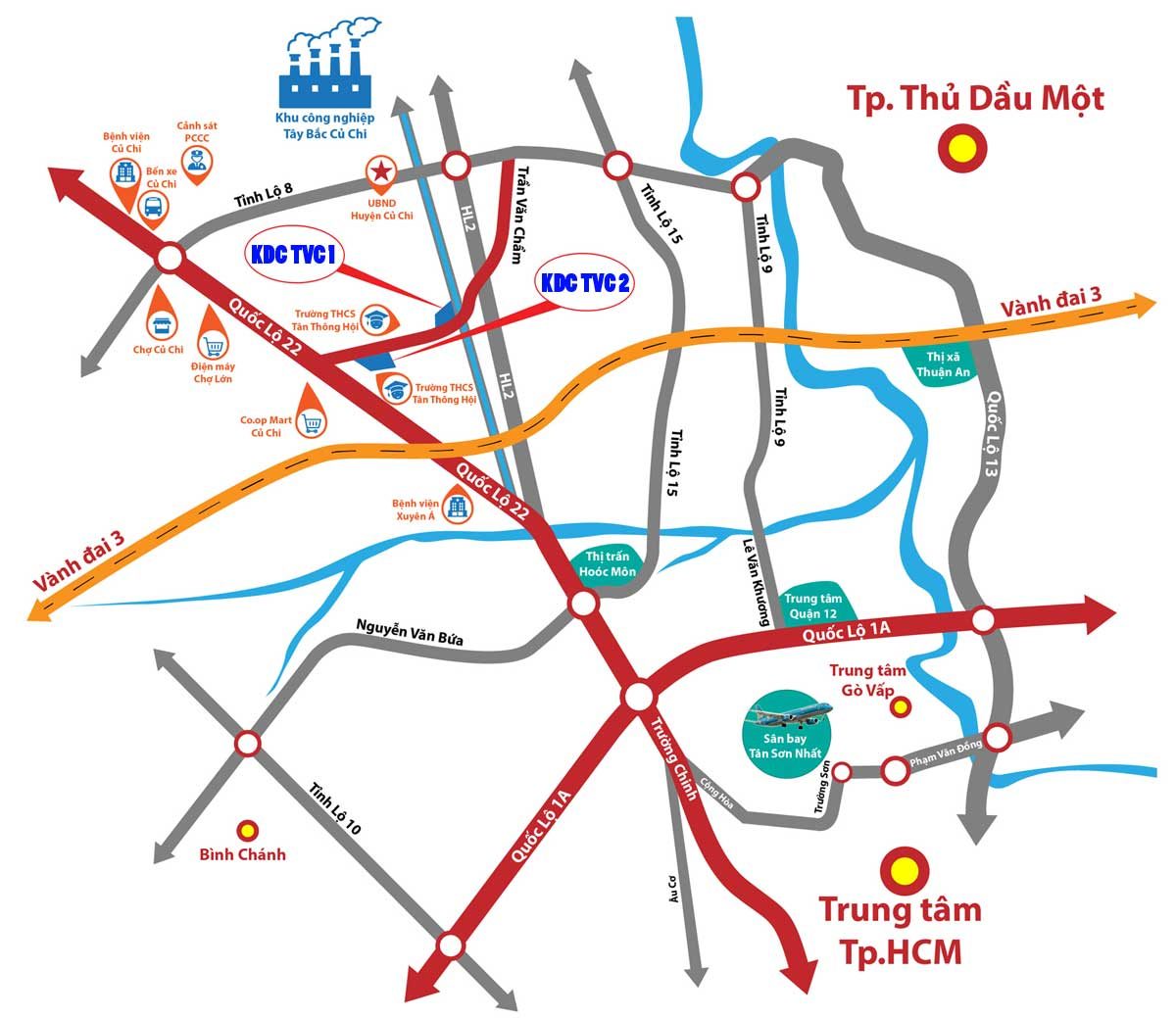 Vị trí Dự án đất nền TVC 1 & TVC 2 Trần Văn Chẩm Củ Chi