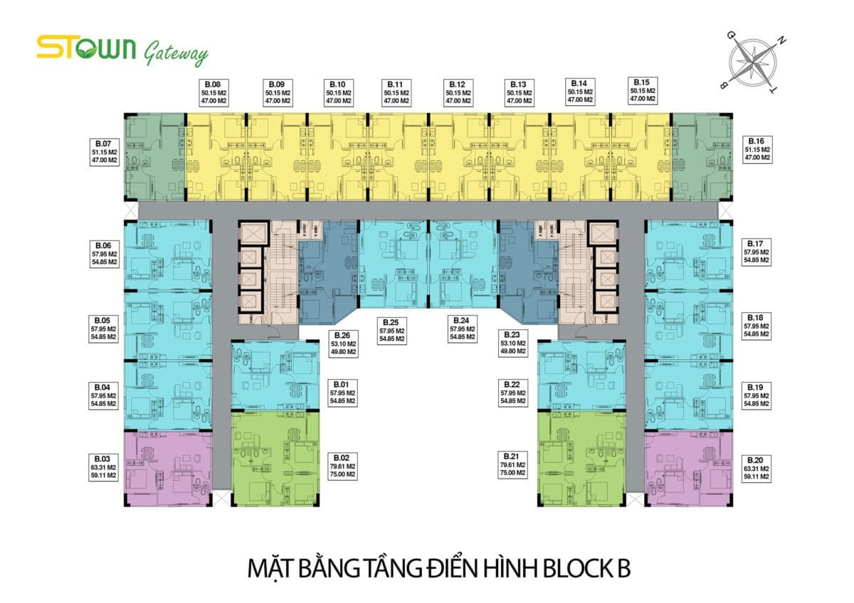 Mặt bằng tầng Block B Dự án Căn hộ Chung cư Stown GateWay