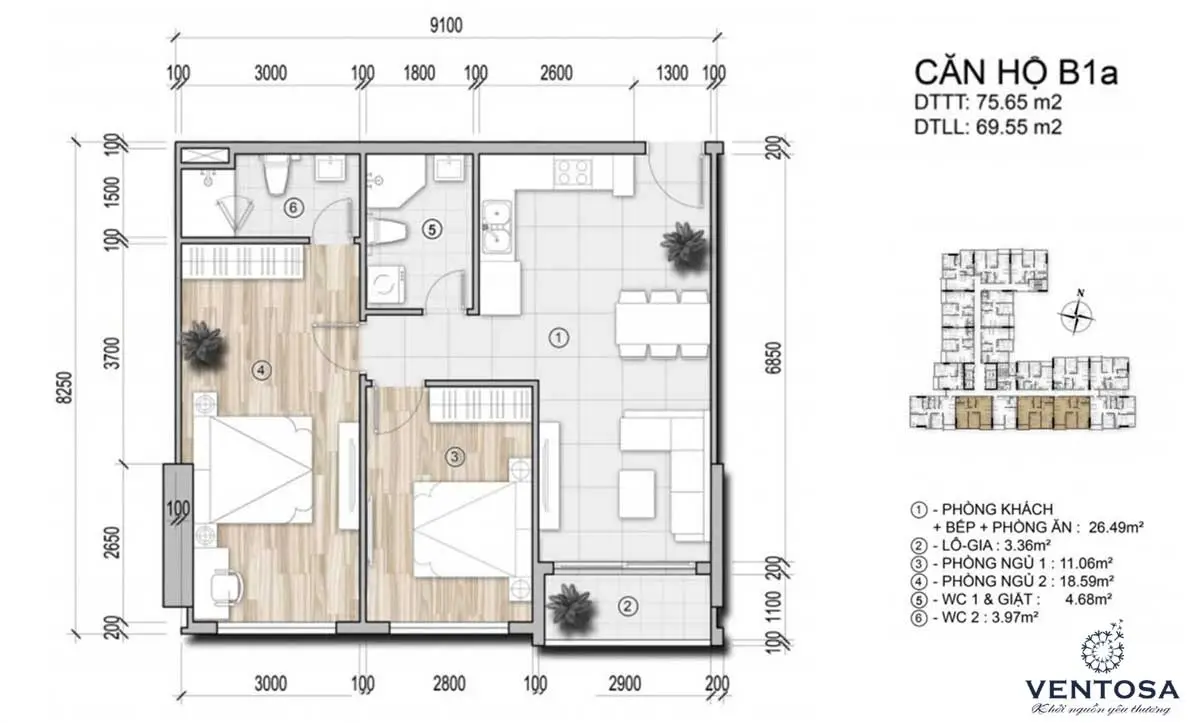 VENTOSA LUXURY QUẬN 5 12 Thiết kế Căn hộ 2 Phòng ngủ Ventosa Luxury Quận 5