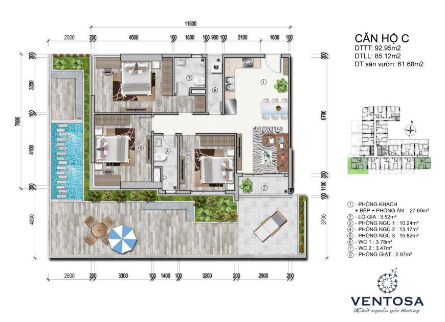 Thiết kế Căn hộ 3 Phòng ngủ Ventosa Luxury Quận 5