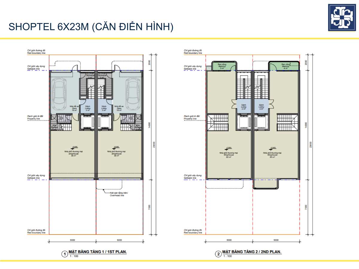 Mặt bằng Tầng 1 – 2 Shoptel