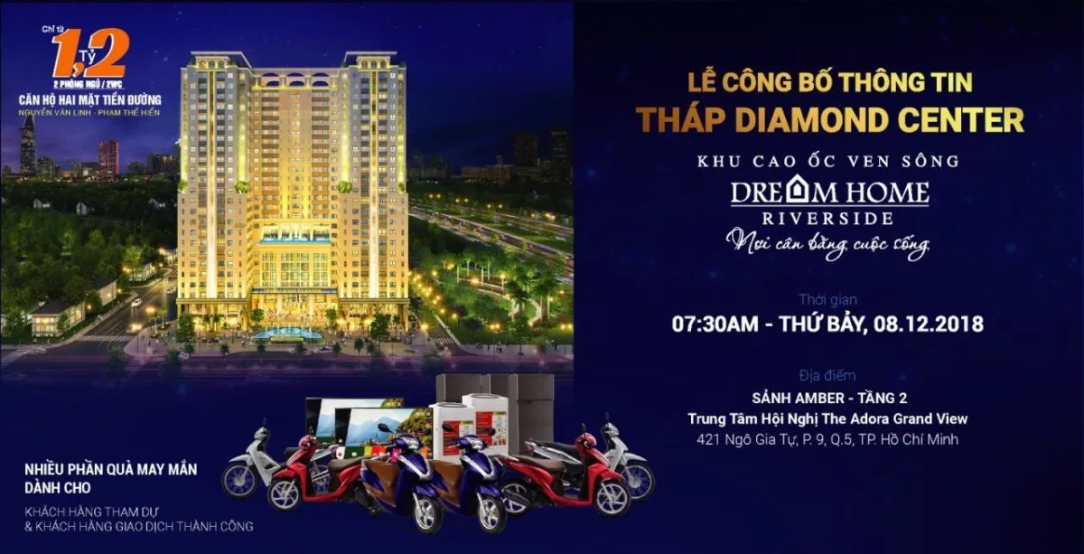 DIAMOND CENTER – DREAMHOME RIVERSIDE 2 thiep moi mo ban dot 2 du an can ho thap diamond center