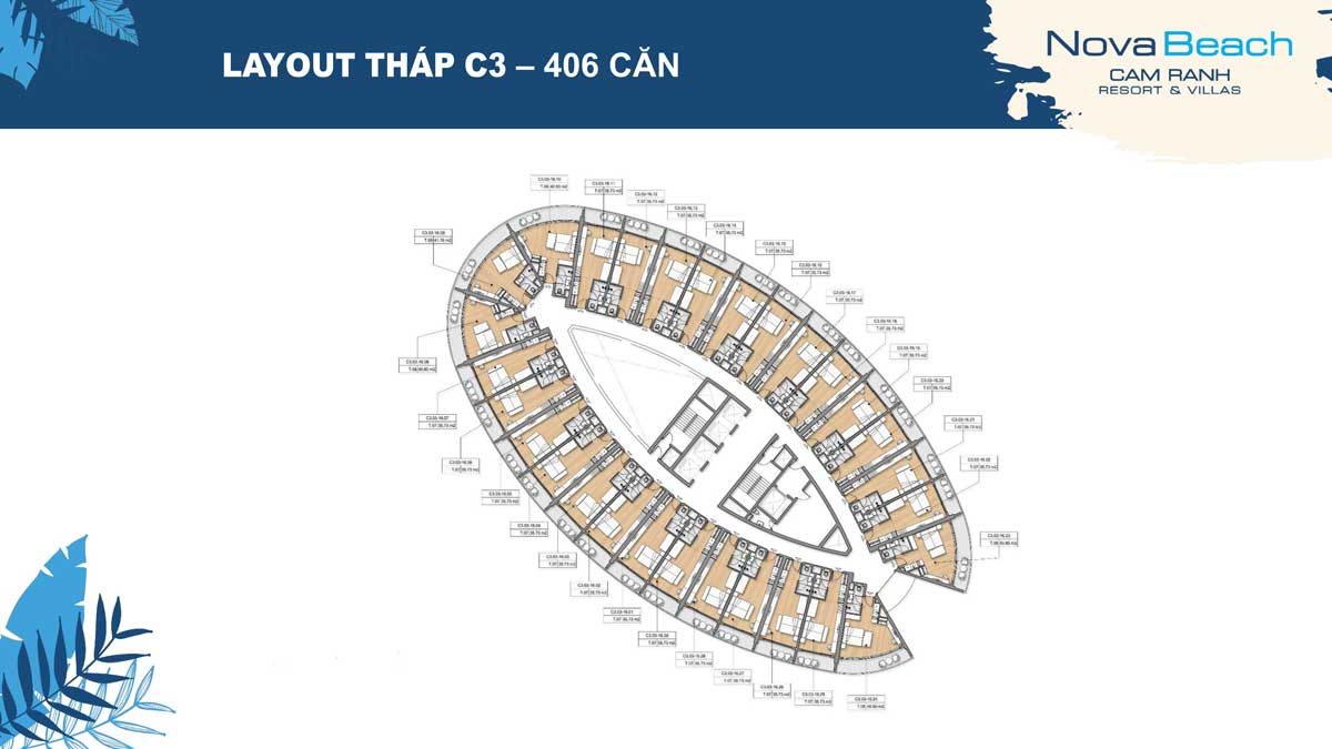 Mặt bằng tầng Tháp C3 Căn hộ NovaBeach Cam Ranh