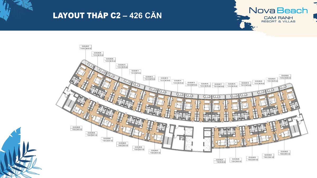 Mặt bằng tầng Tháp C2 Căn hộ NovaBeach Cam Ranh