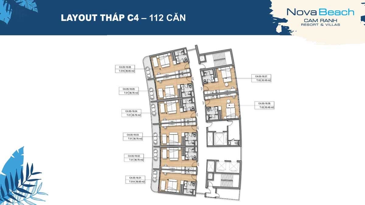 Mặt bằng tầng Tháp C4 Căn hộ NovaBeach Cam Ranh